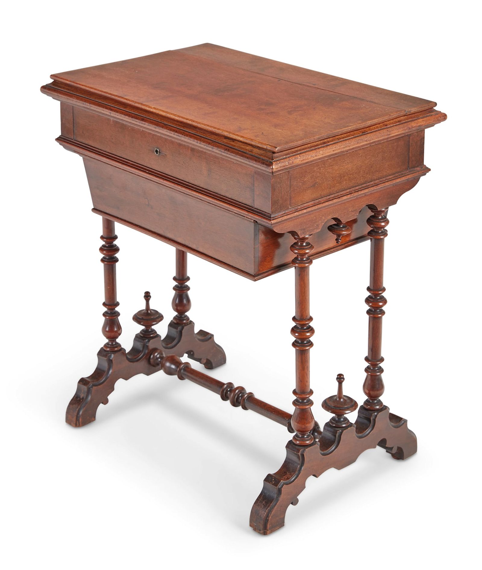 A VICTORIAN WALNUT TRESTLE WORK TABLEA