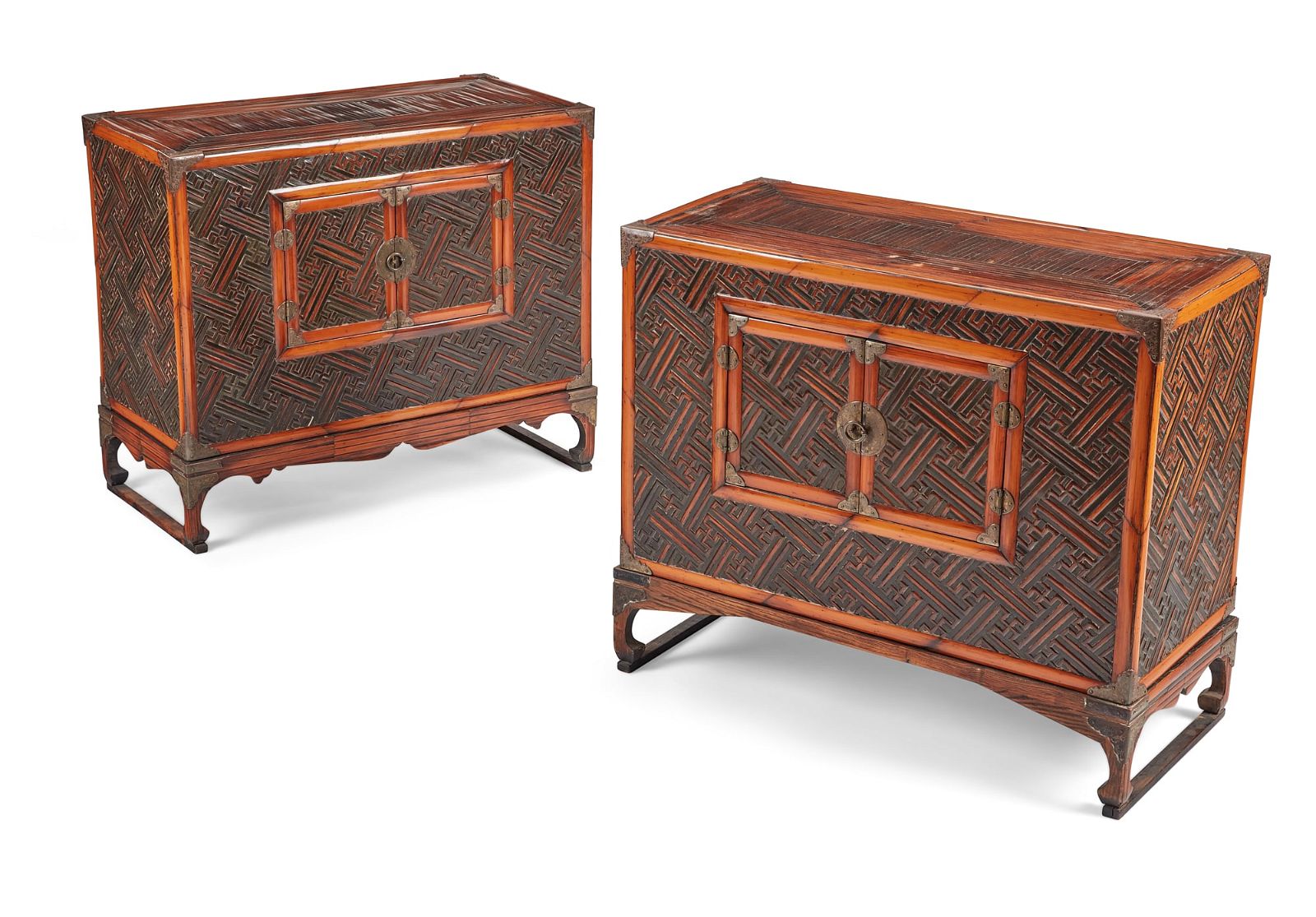 A PAIR OF CHINESE RATTAN SIDE CABINETS