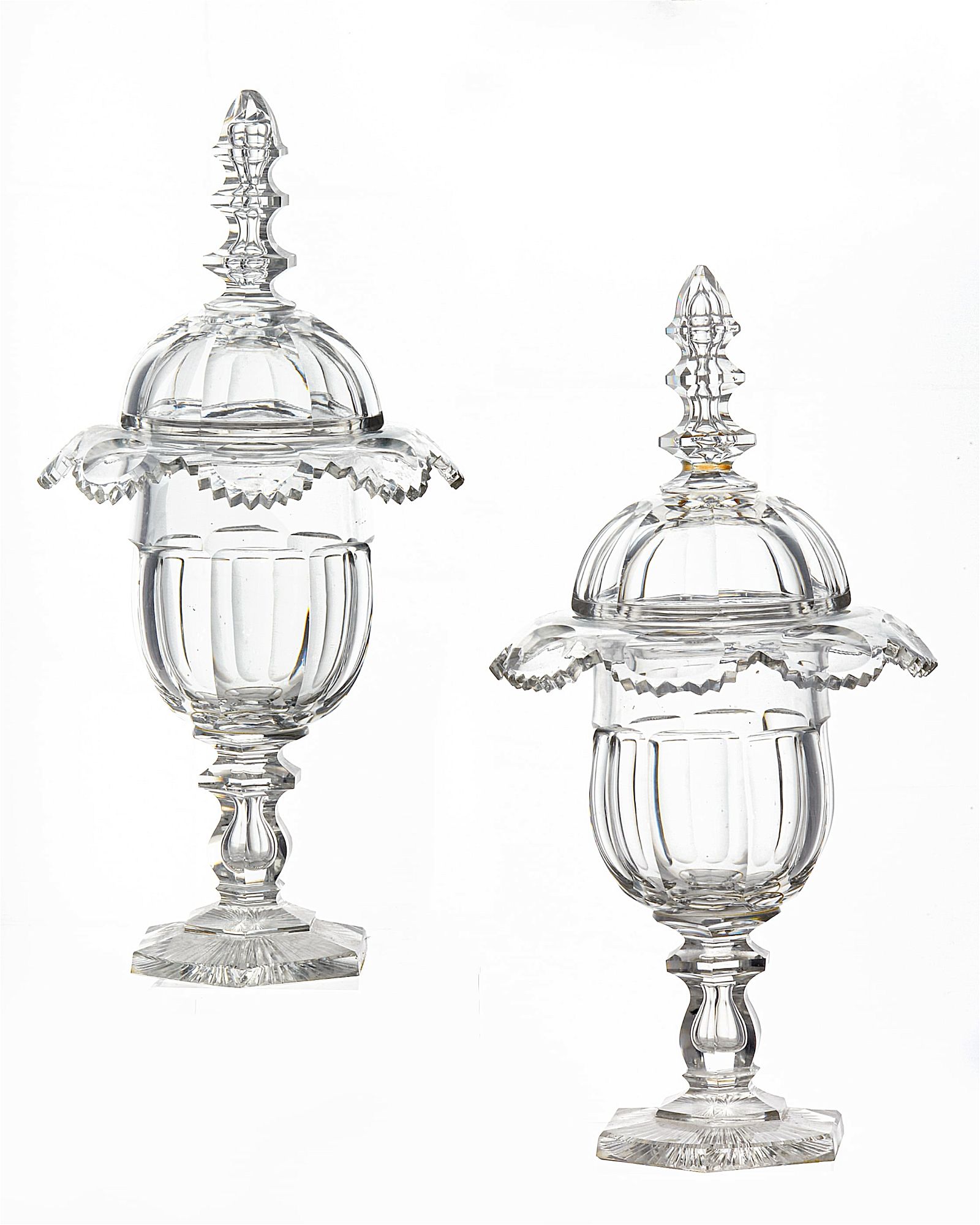 A PAIR OF CONTINENTAL CLEAR GLASS COVERED