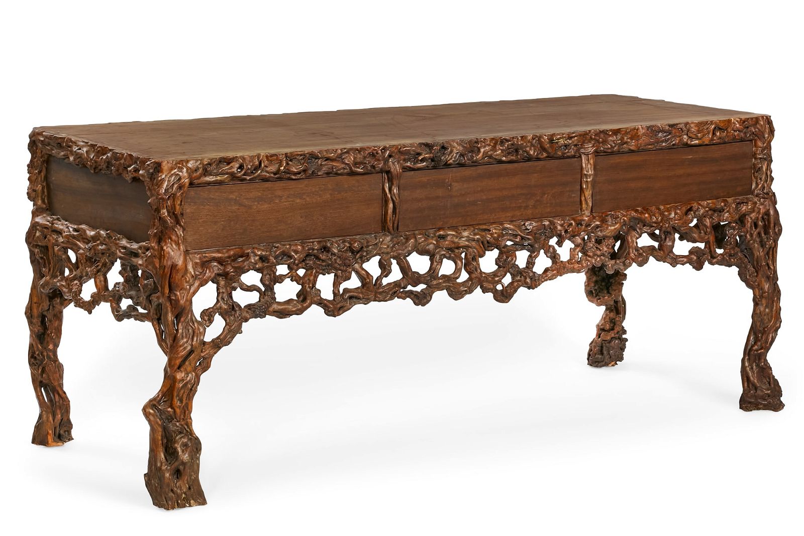 A CHINESE ROOTWOOD RECTANGULAR TABLEA