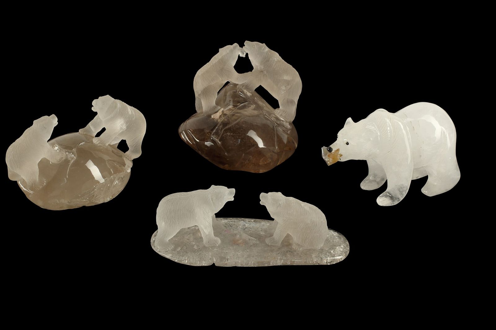 FOUR ROCK CRYSTAL GROUPS OF BEARSFour