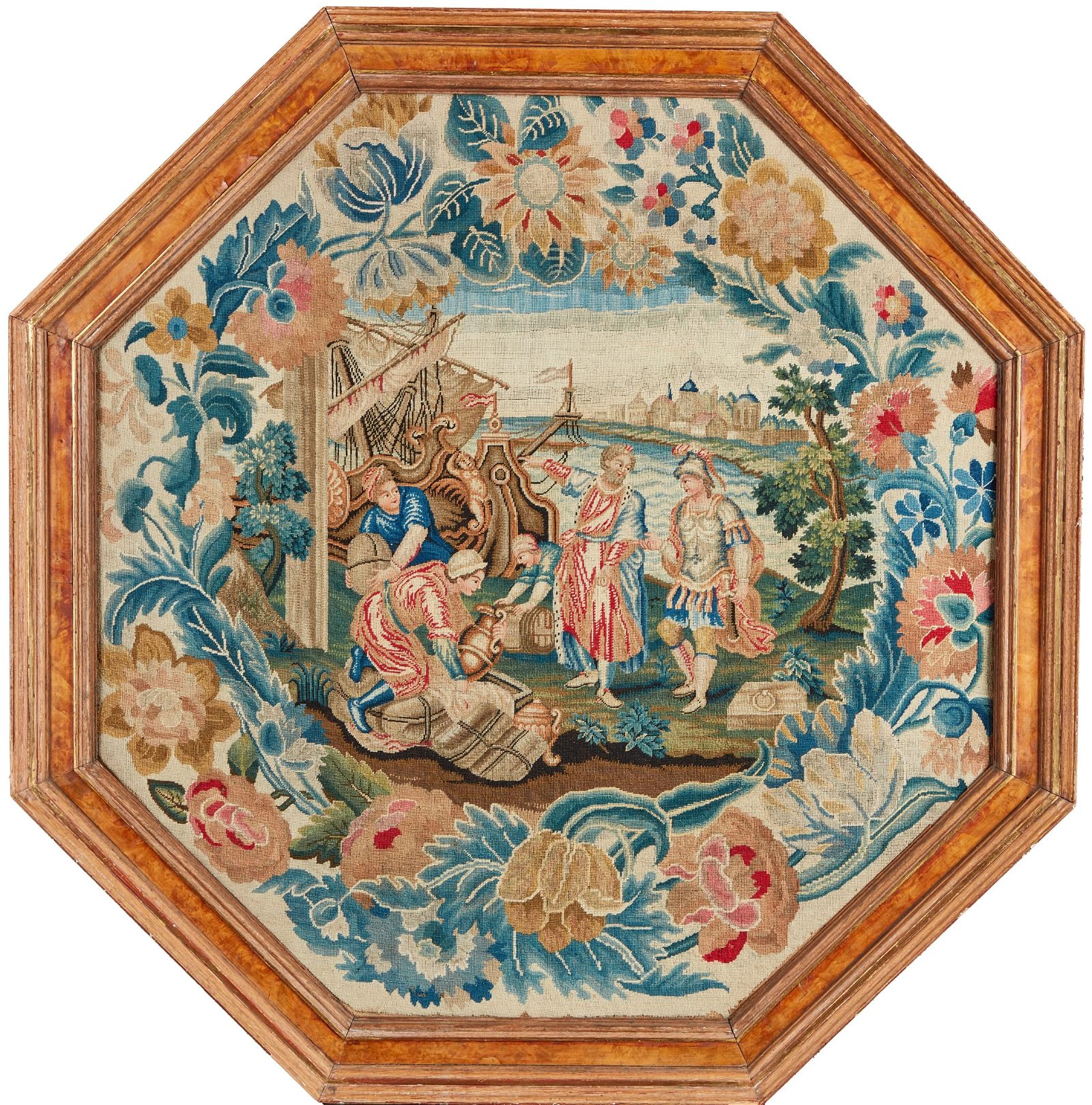 A LOUIS XIV PETIT POINT NEEDLEWORK FIGURAL