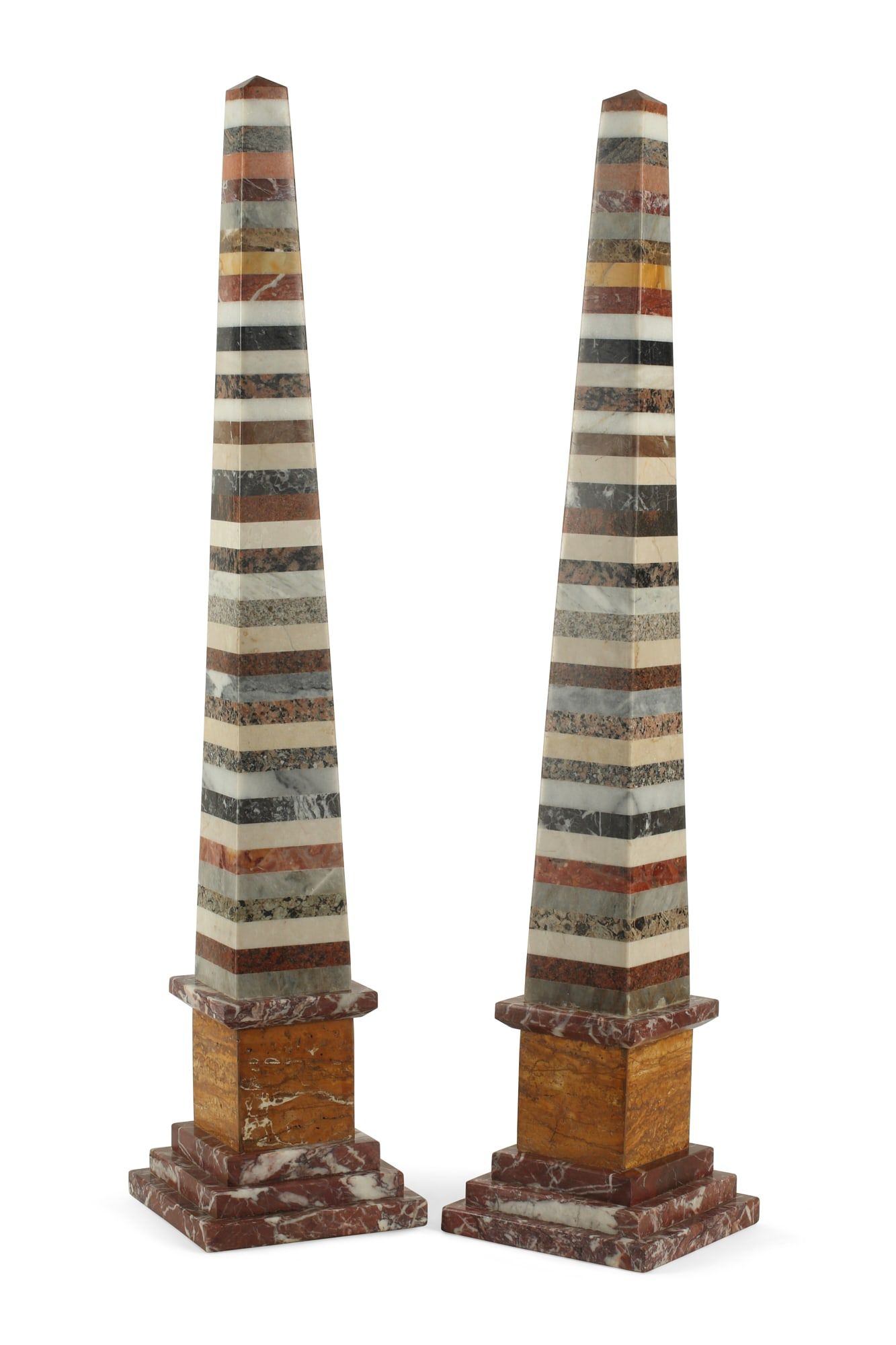 A PAIR OF GRAND TOUR STYLE MARBLE OBELISKSA