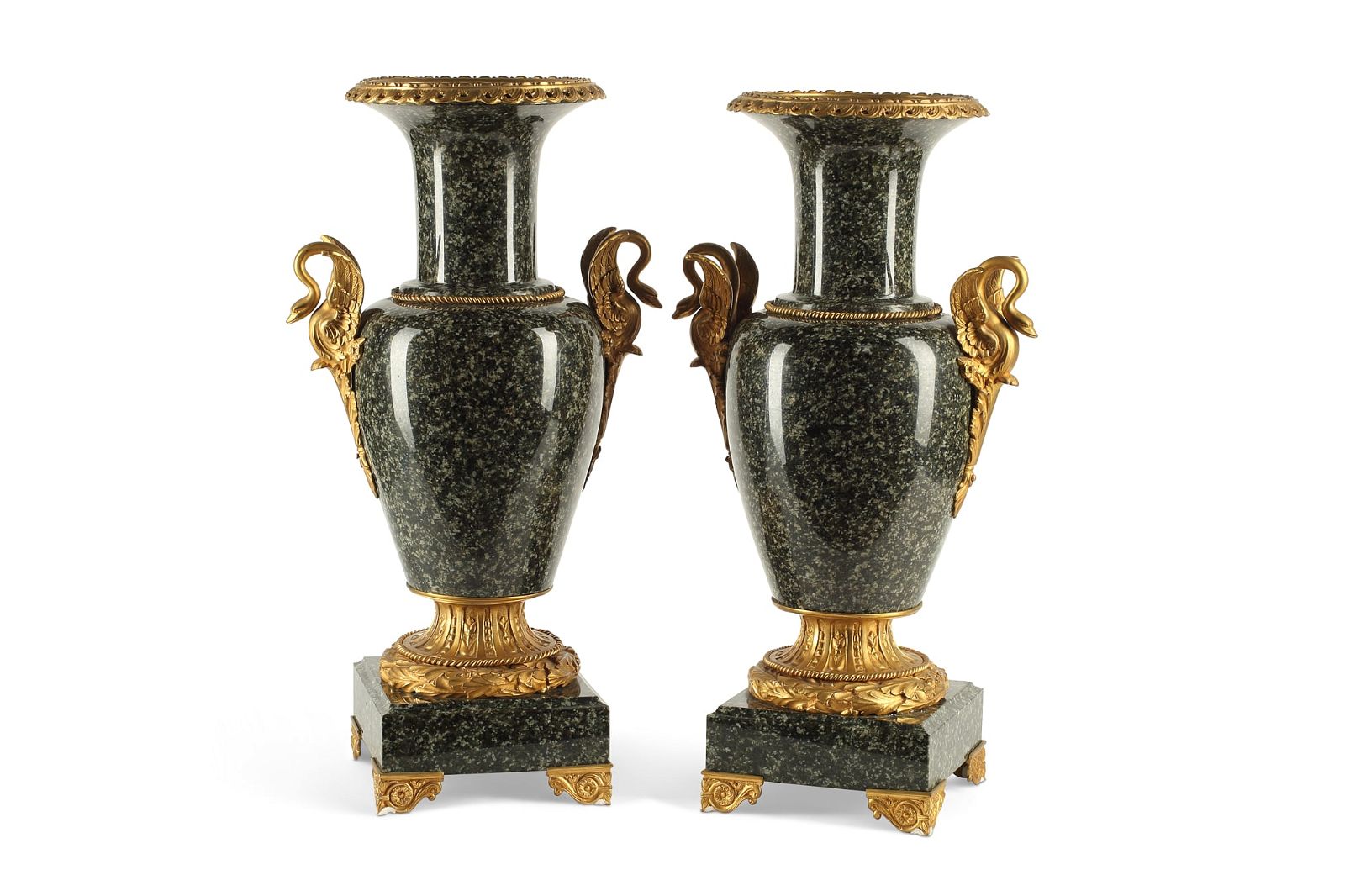 A PAIR OF LOUIS XVI STYLE GRANITE URNSA