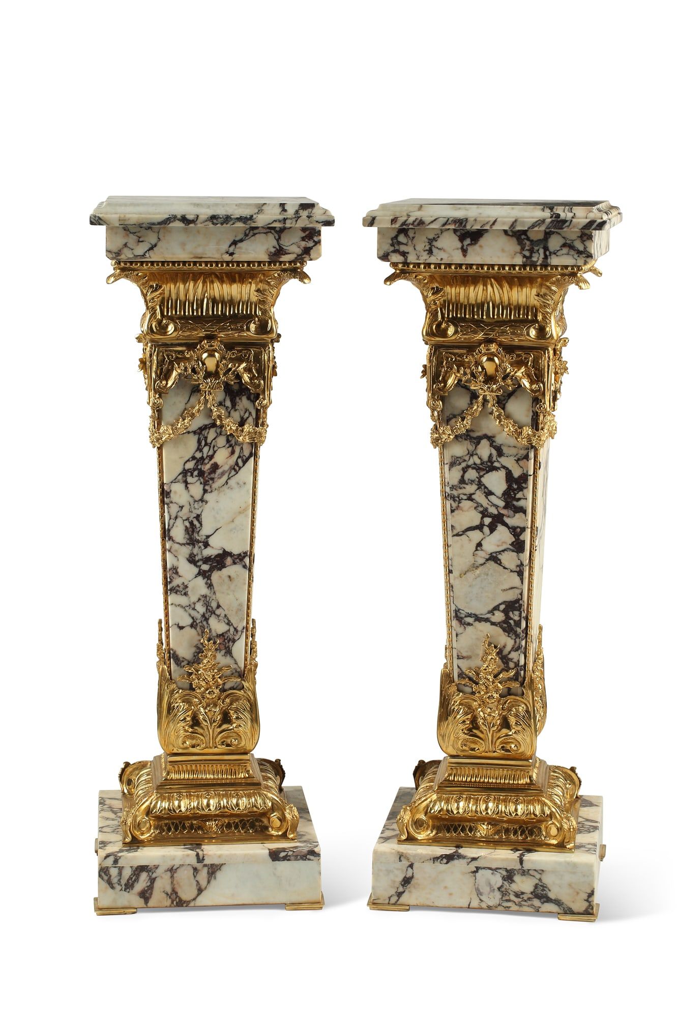 A PAIR OF LOUIS XVI STYLE VEINED MARBLE