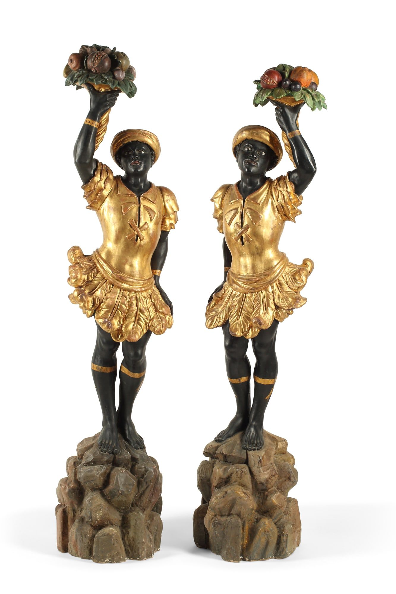 A PAIR OF VENETIAN DECORATED FIGURESA