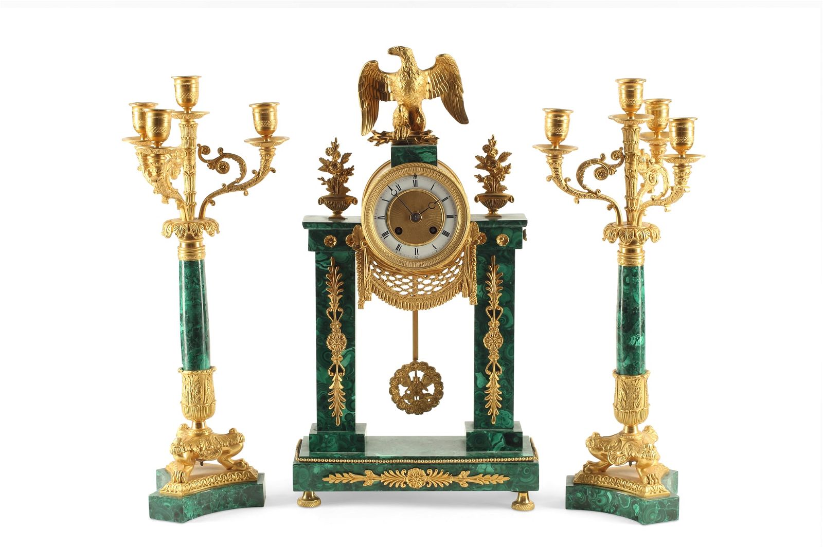 AN ASSEMBLED FRENCH CLOCK GARNITUREAn