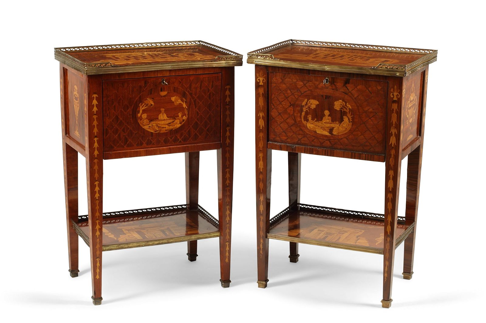 A PAIR OF LOUIS XVI STYLE WALNUT CUPBOARDSA