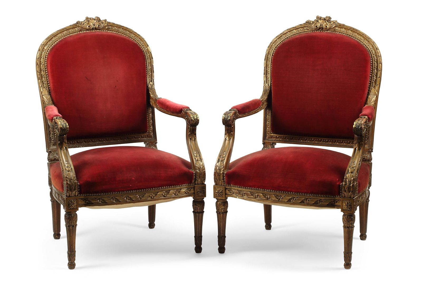 A PAIR OF LOUIS XVI STYLE GILTWOOD ARMCHAIRSA