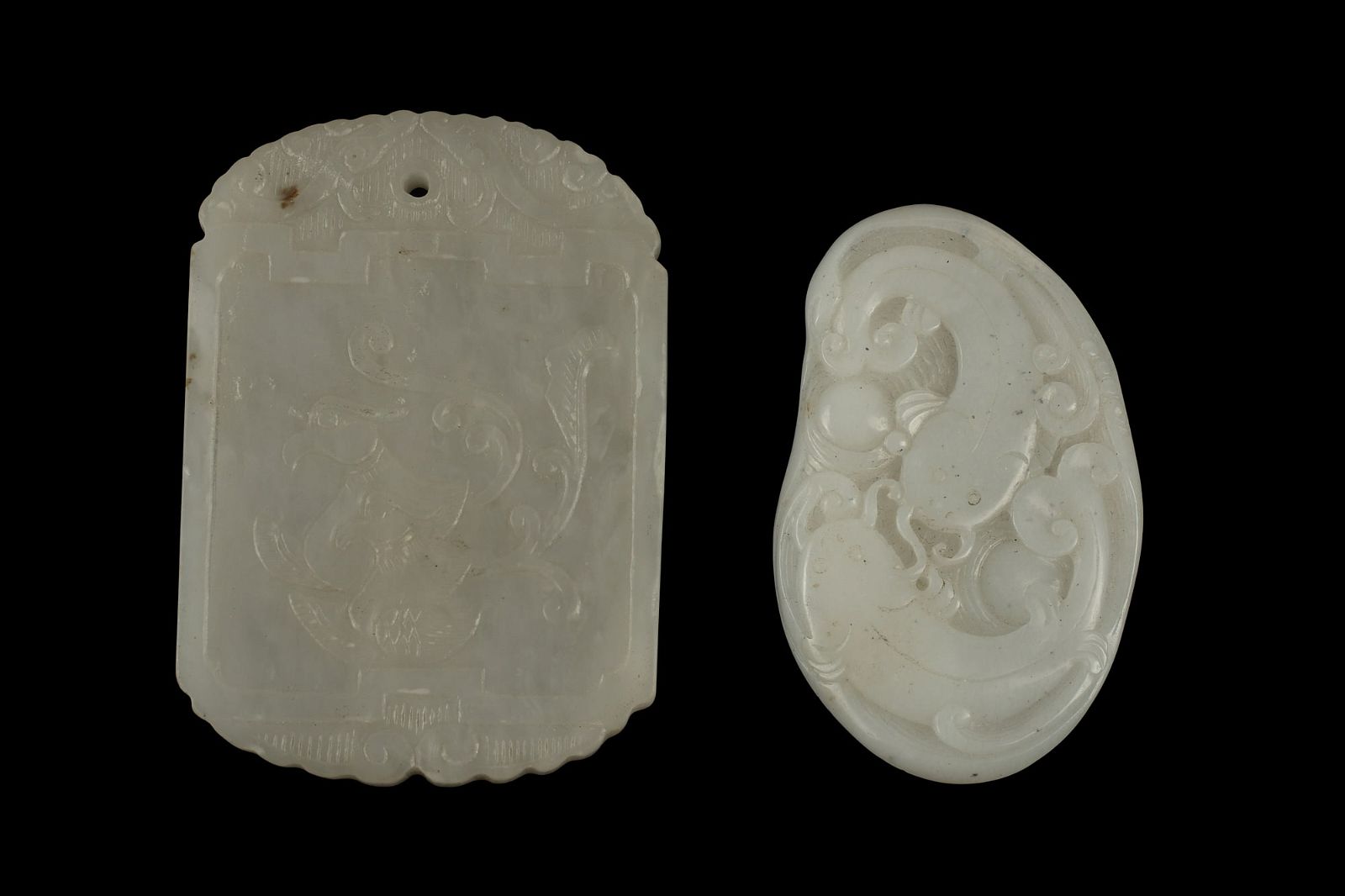 TWO CHINESE WHITE JADE CARVED PLAQUESTwo 2fb3dea
