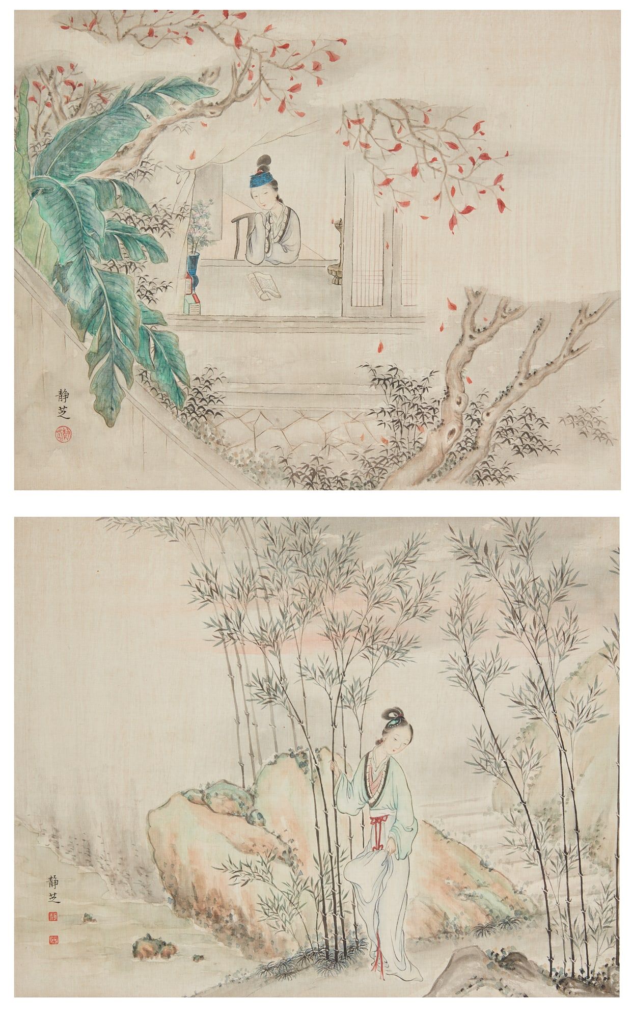 TWO JAPANESE FIGURES ON SILKTwo 2fb3df4
