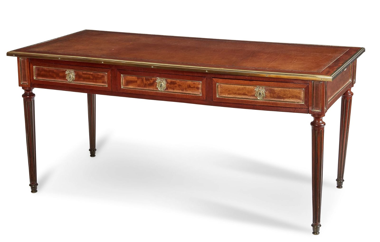 A LOUIS XVI STYLE BRASS MOUNTED BUREAU