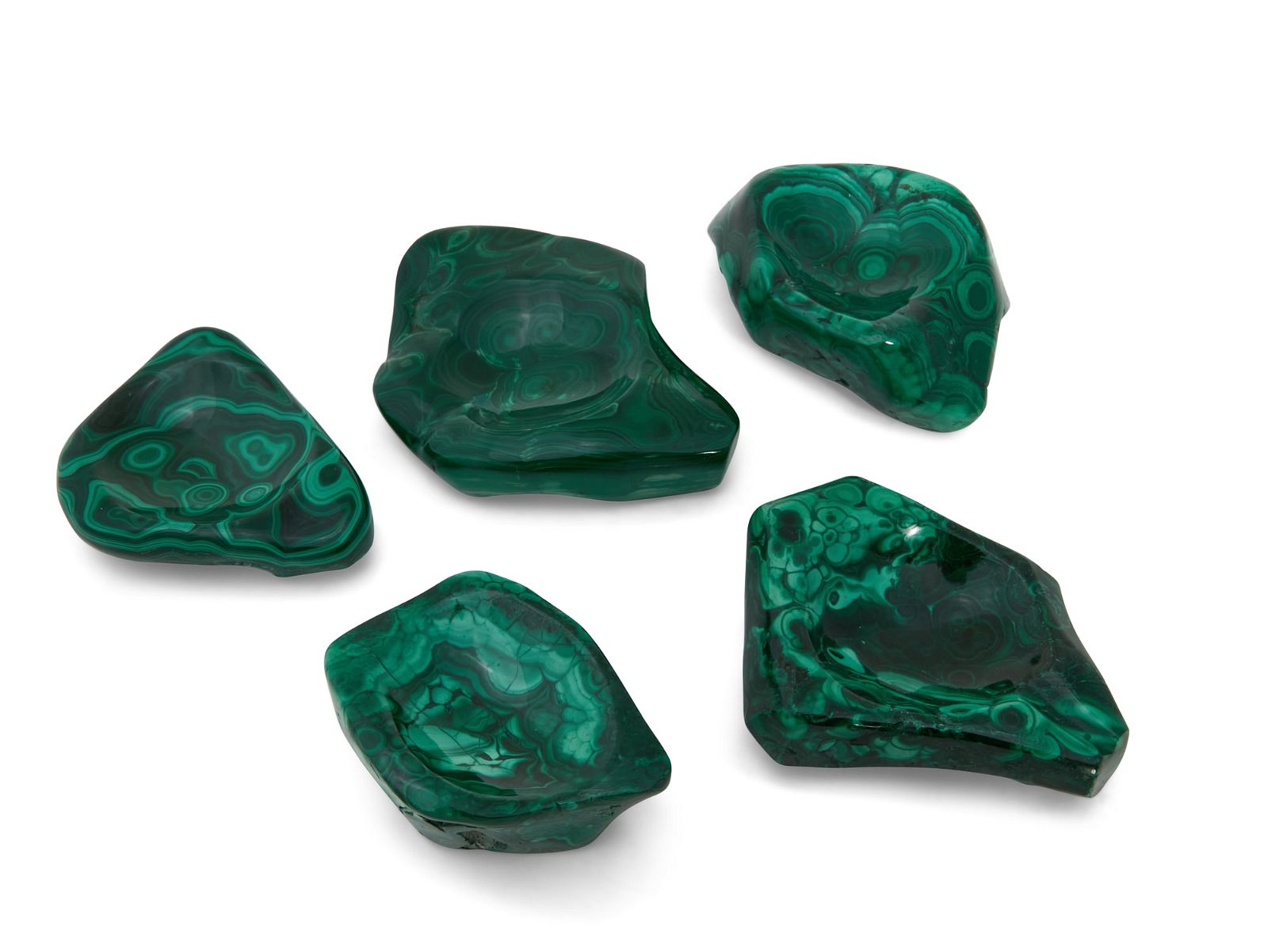 FIVE MALACHITE DISHES, MODERNFive malachite