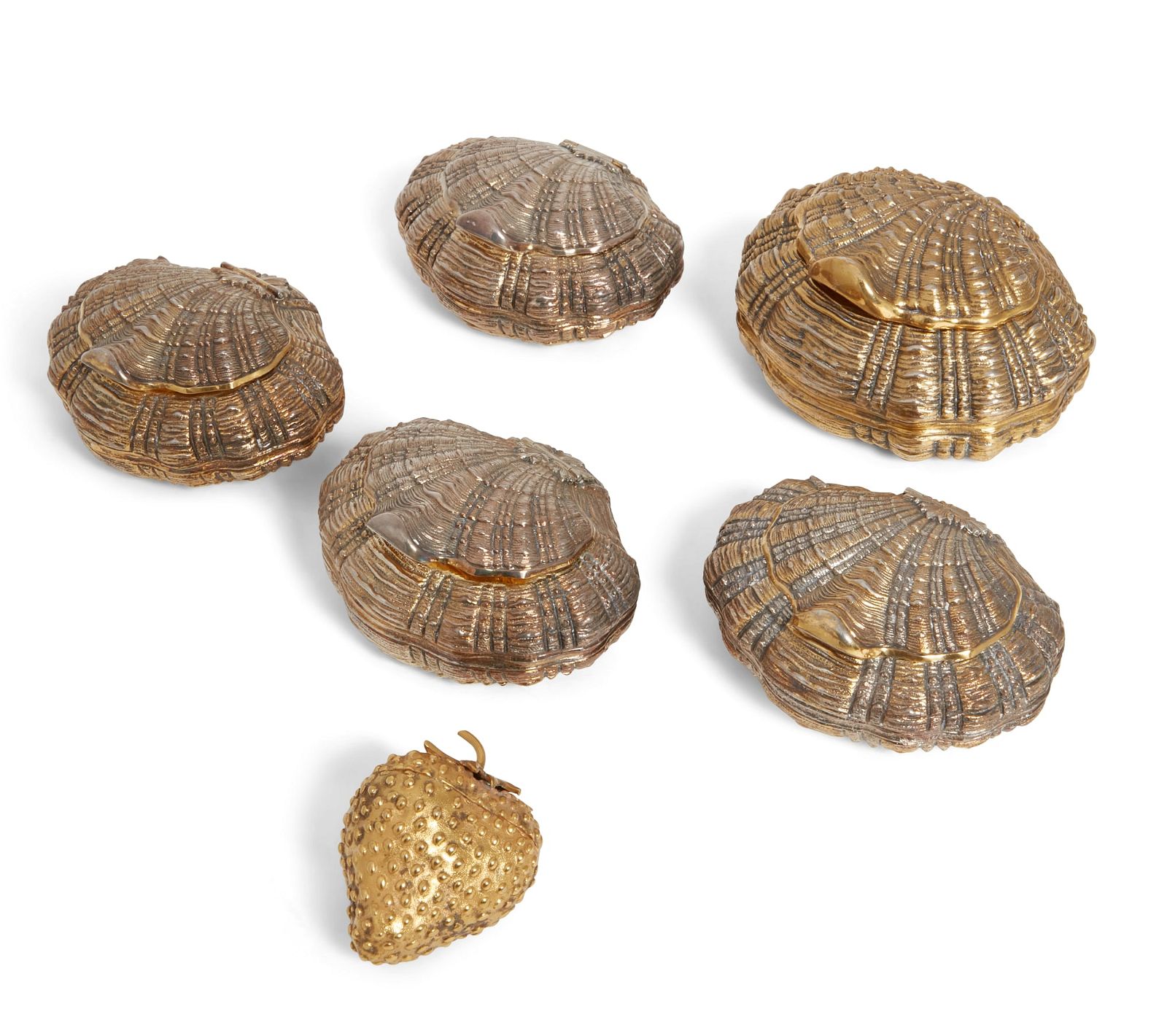 FIVE SILVER AND METALWARE SHELL FORM