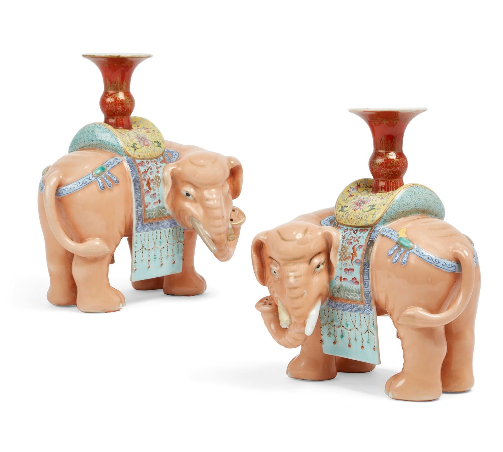 A PAIR OF CHINESE ELEPHANT FORM CANDLE