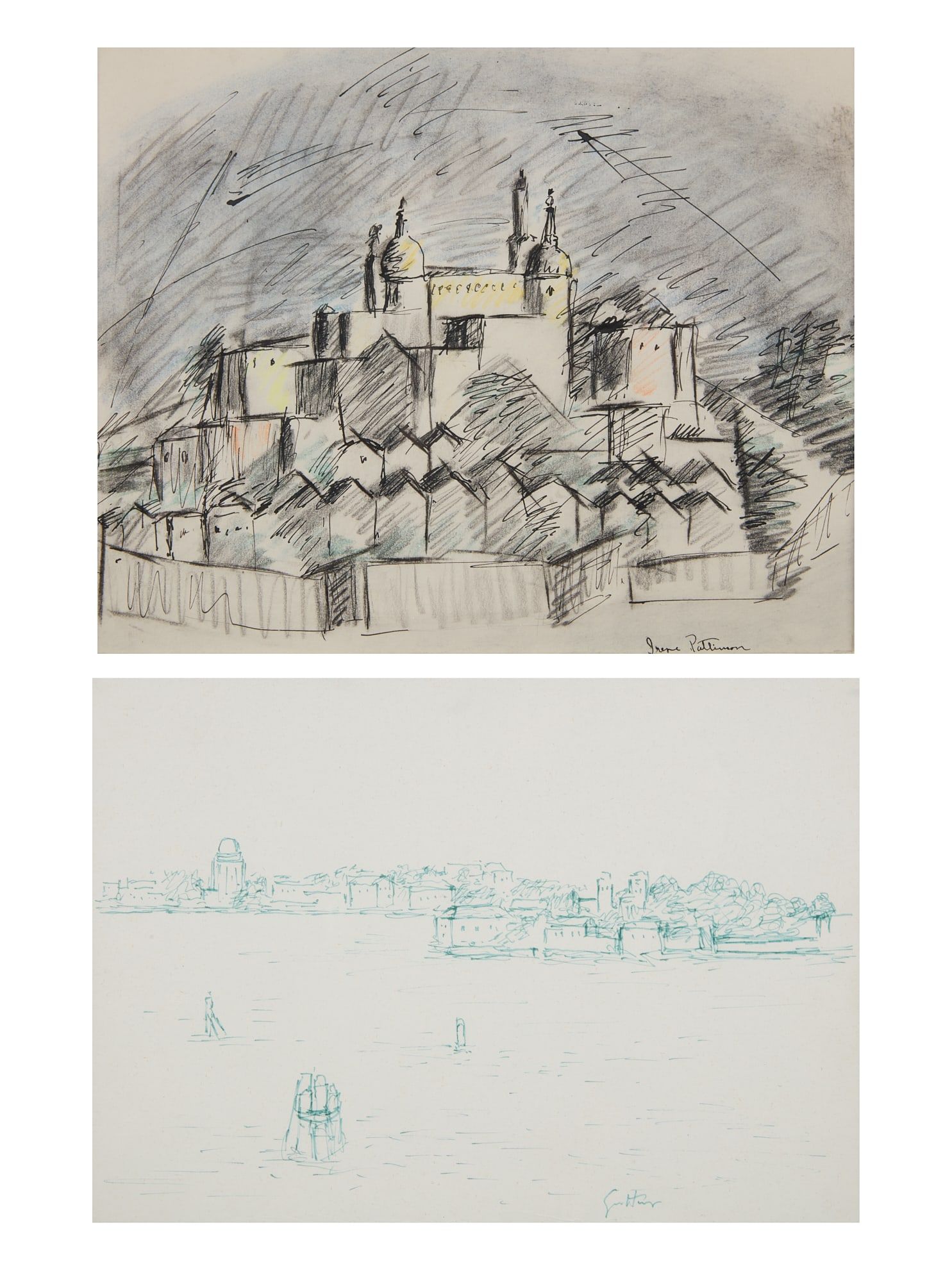 TWO WORKS ON PAPER CITYSCAPES  2fb3fb4