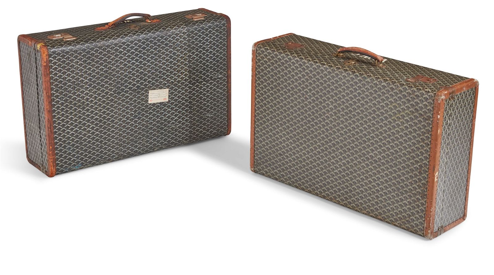 A PAIR OF MAISON GOYARD HARD SIDED SUITCASESA