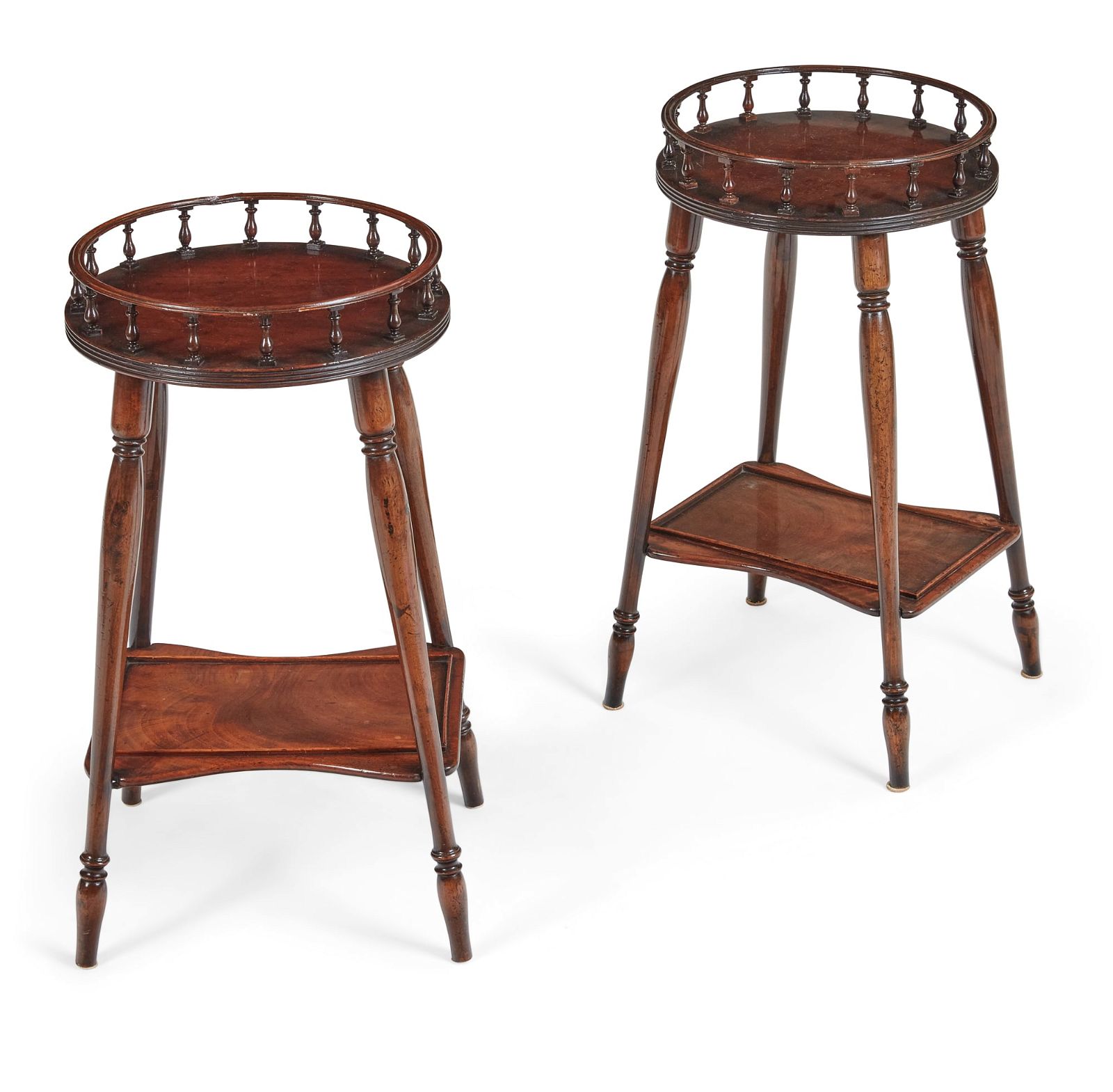 A PAIR OF ENGLISH MAHOGANY GALLERIED