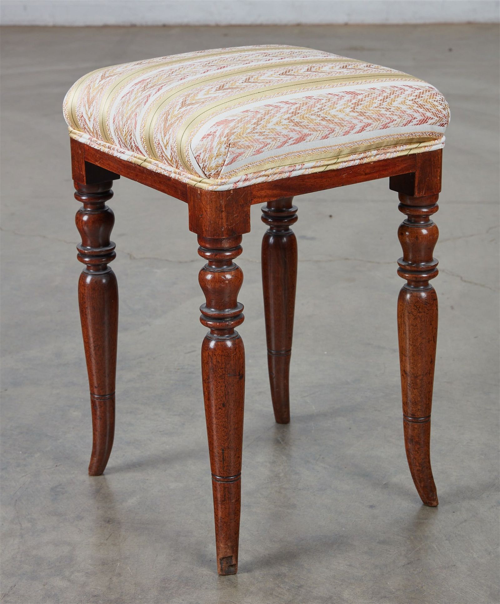 AN ENGLISH MAHOGANY UPHOLSTERED STOOLAn