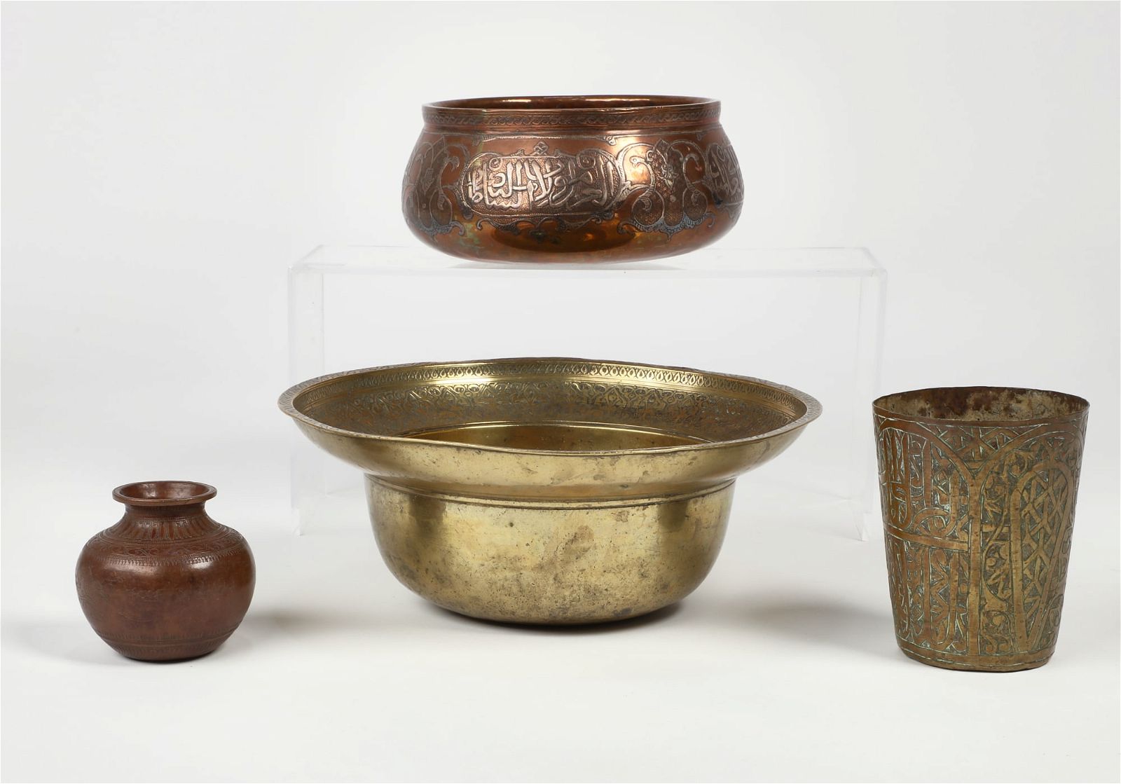 FOUR MIDDLE EASTERN MIXED METALWARE 2fb40ad