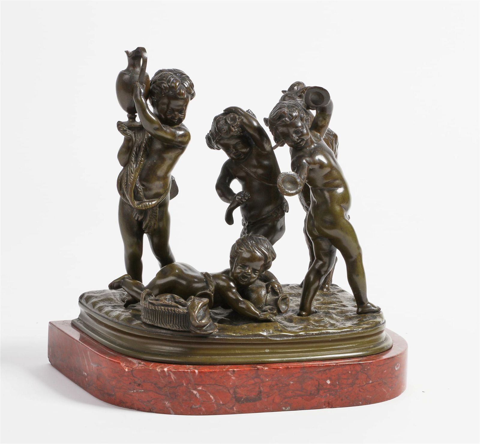 A FRENCH PATINATED BRONZE FIGURAL GROUPA