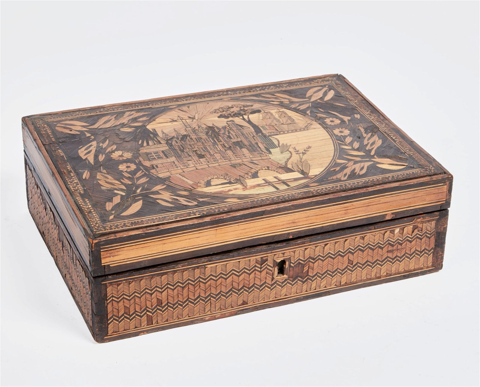 A CONTINENTAL STRAW WORK BOX, EARLY