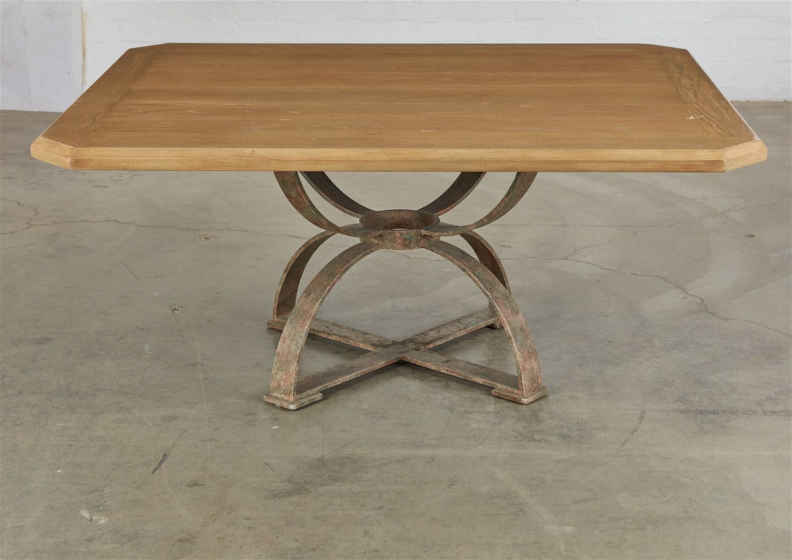 A PAINTED METAL AND OAK TABLE  2fb4218