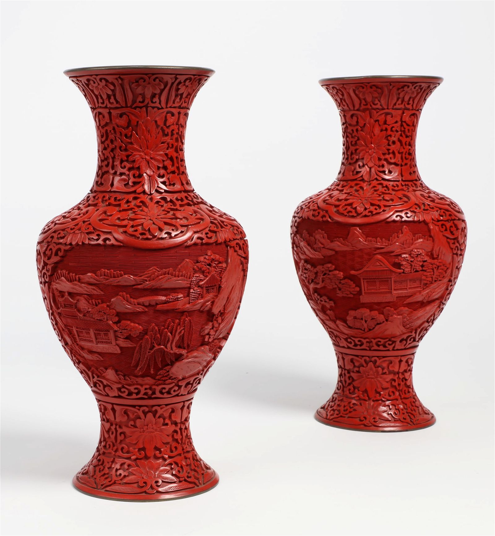 A PAIR OF CHINESE CINNABAR LACQUER STYLE