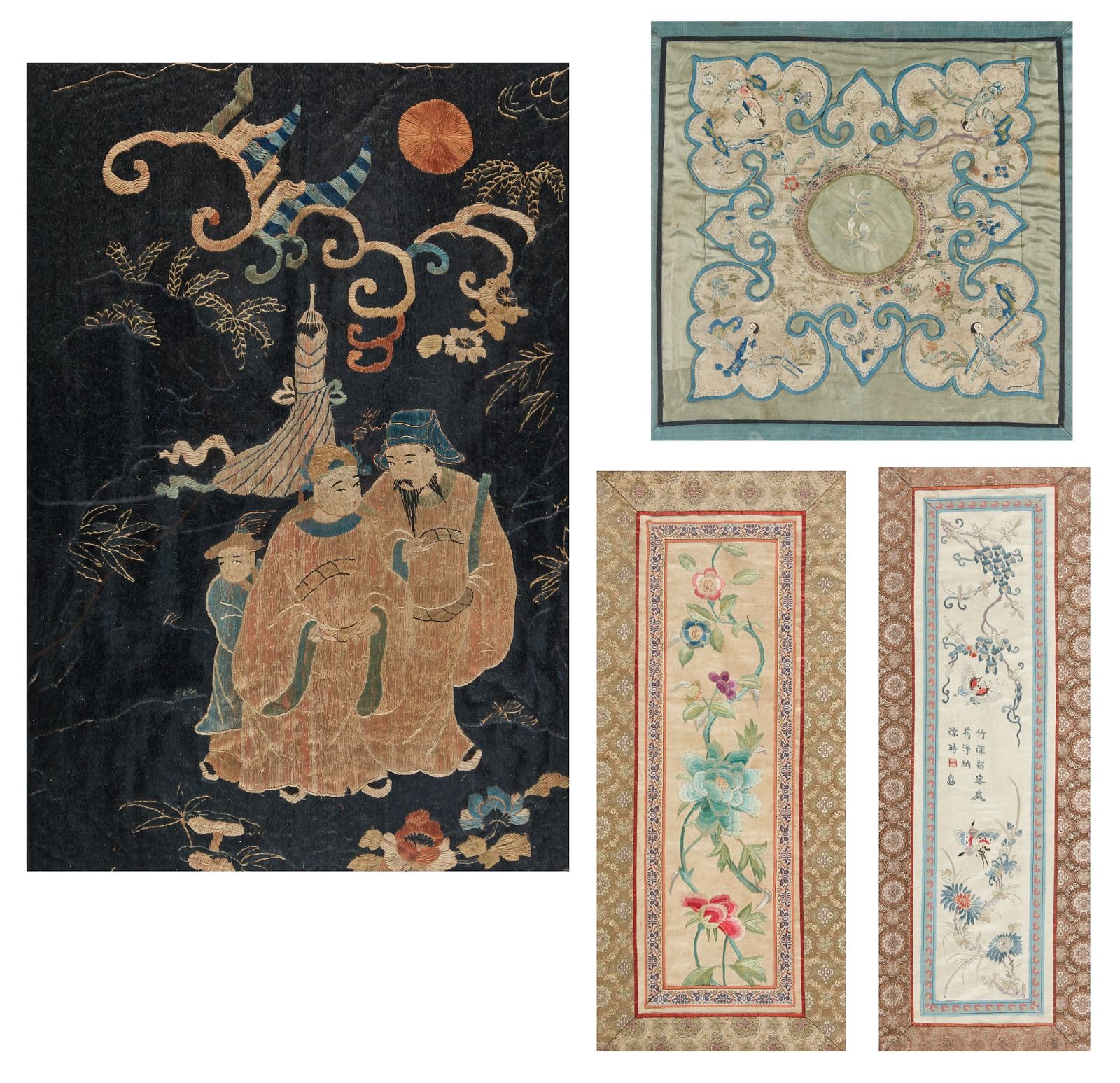 FOUR CHINESE EMBROIDERED PANELSFour