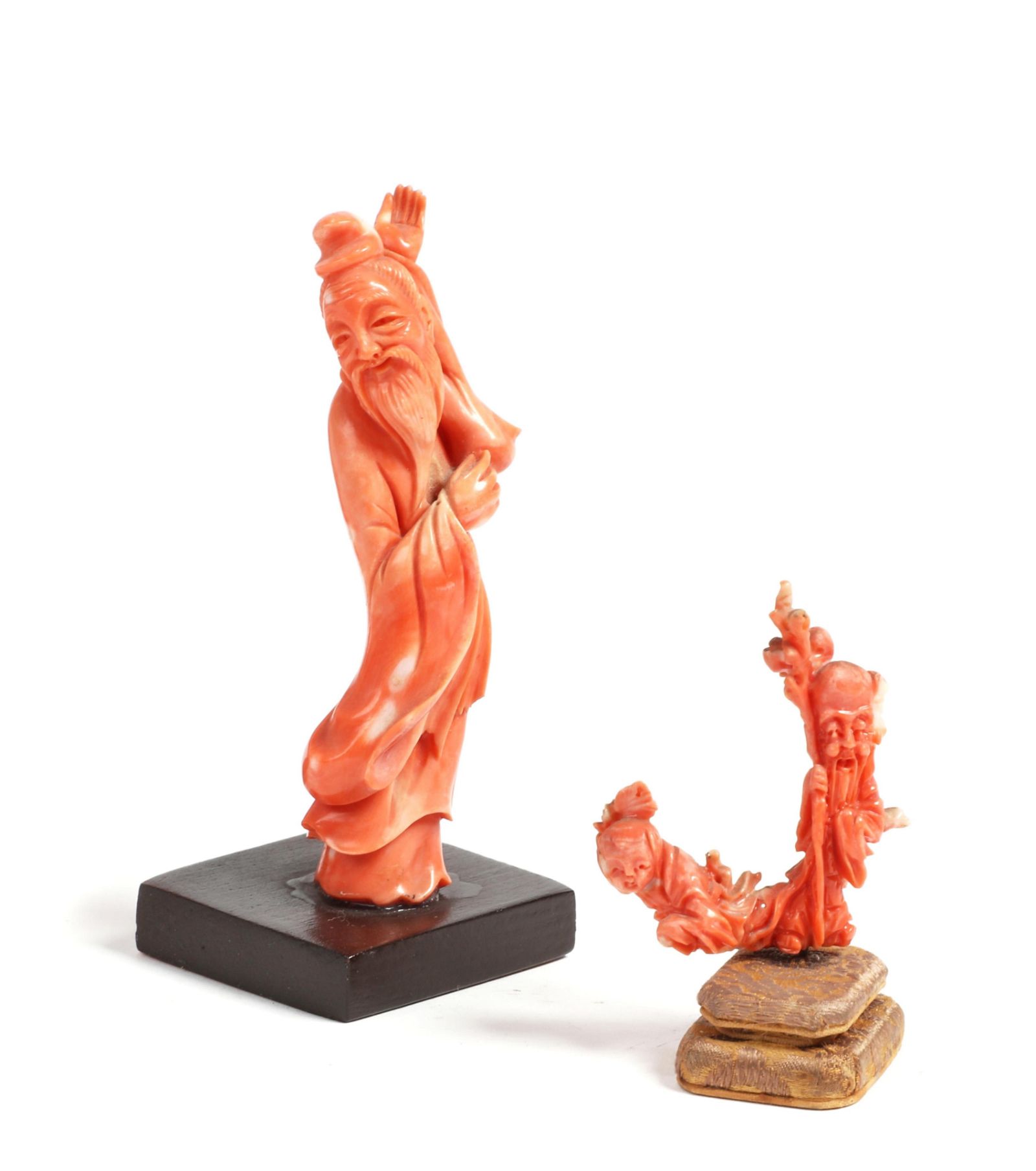 TWO CHINESE CARVED CORAL FIGURESTwo