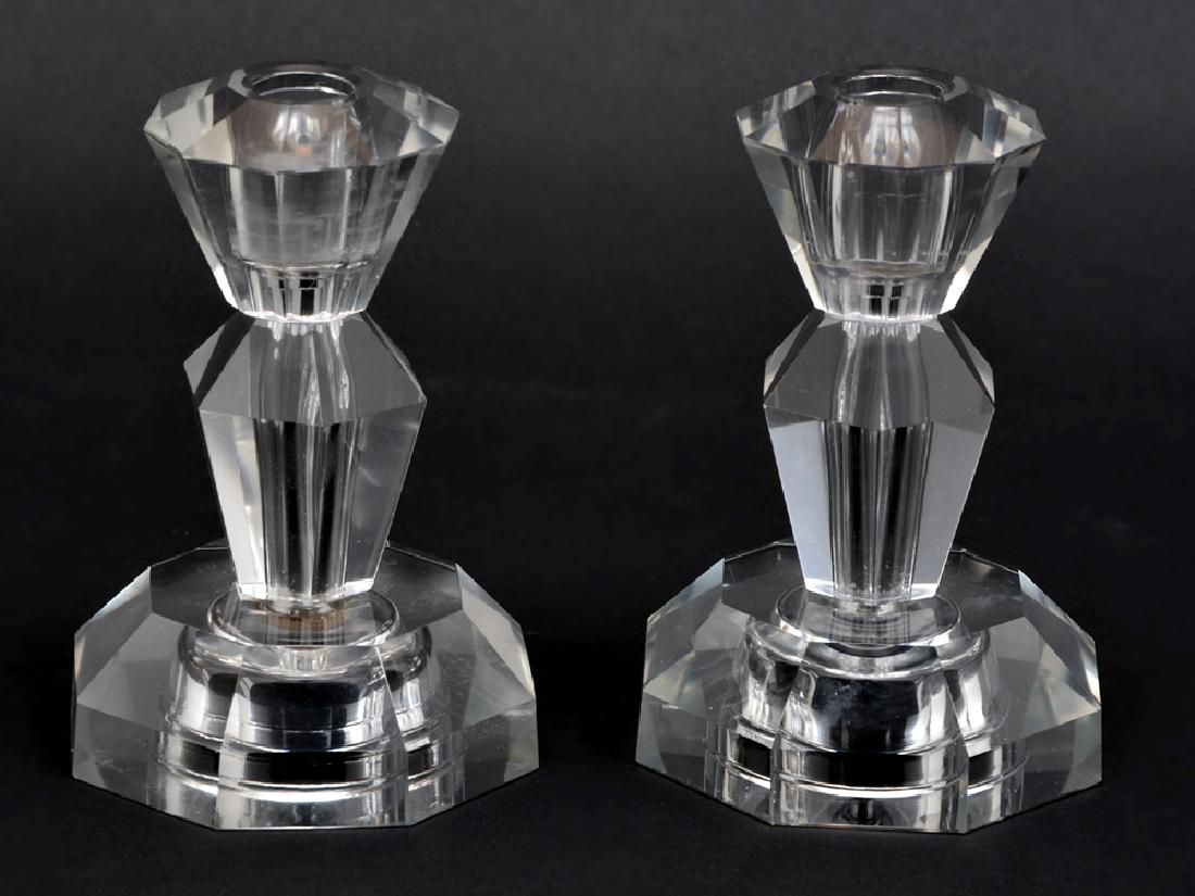 PAIR OF ART DECO CRYSTAL CANDLE