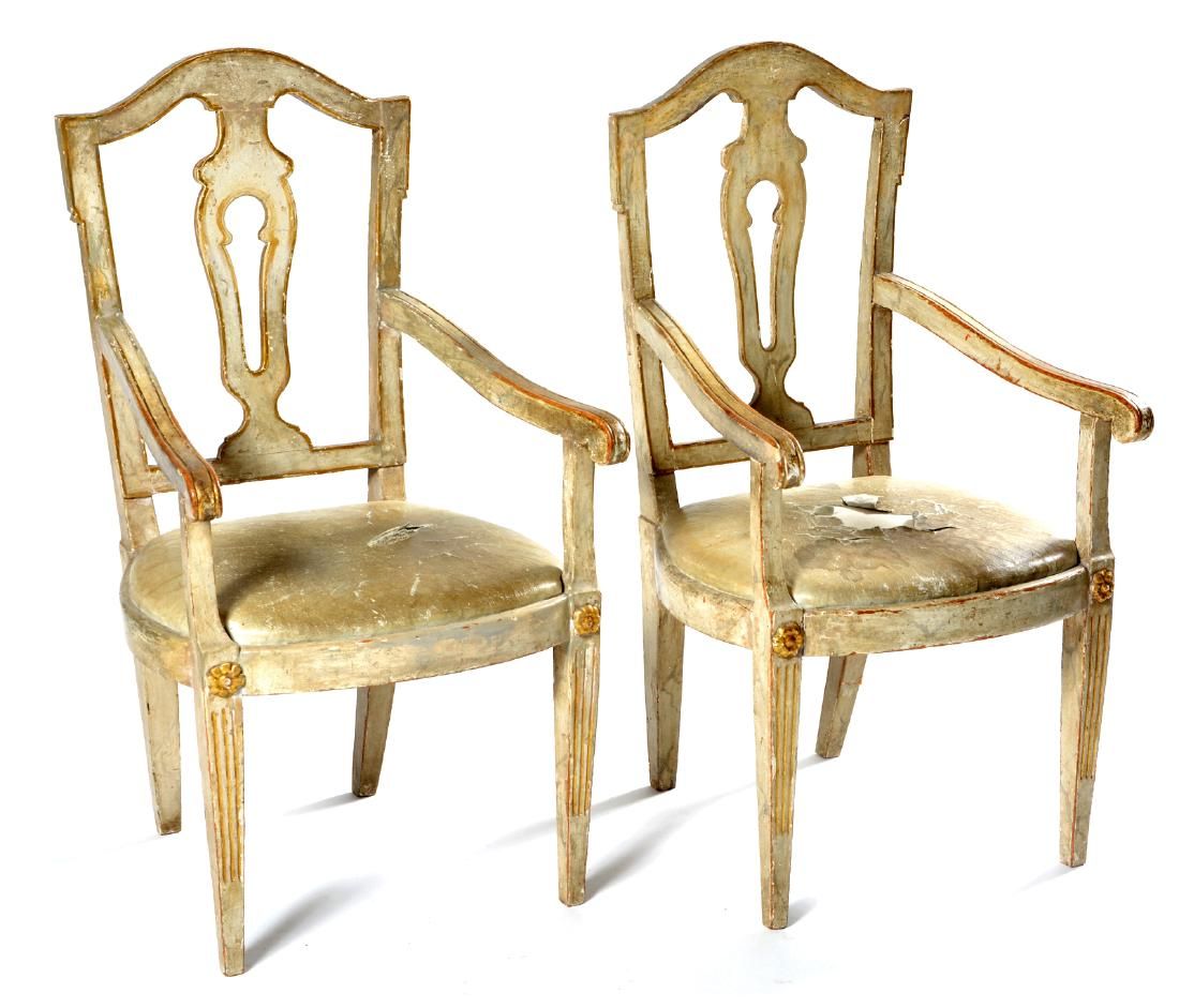 CONTINENTAL OPEN ARMCHAIRS, PAIR,