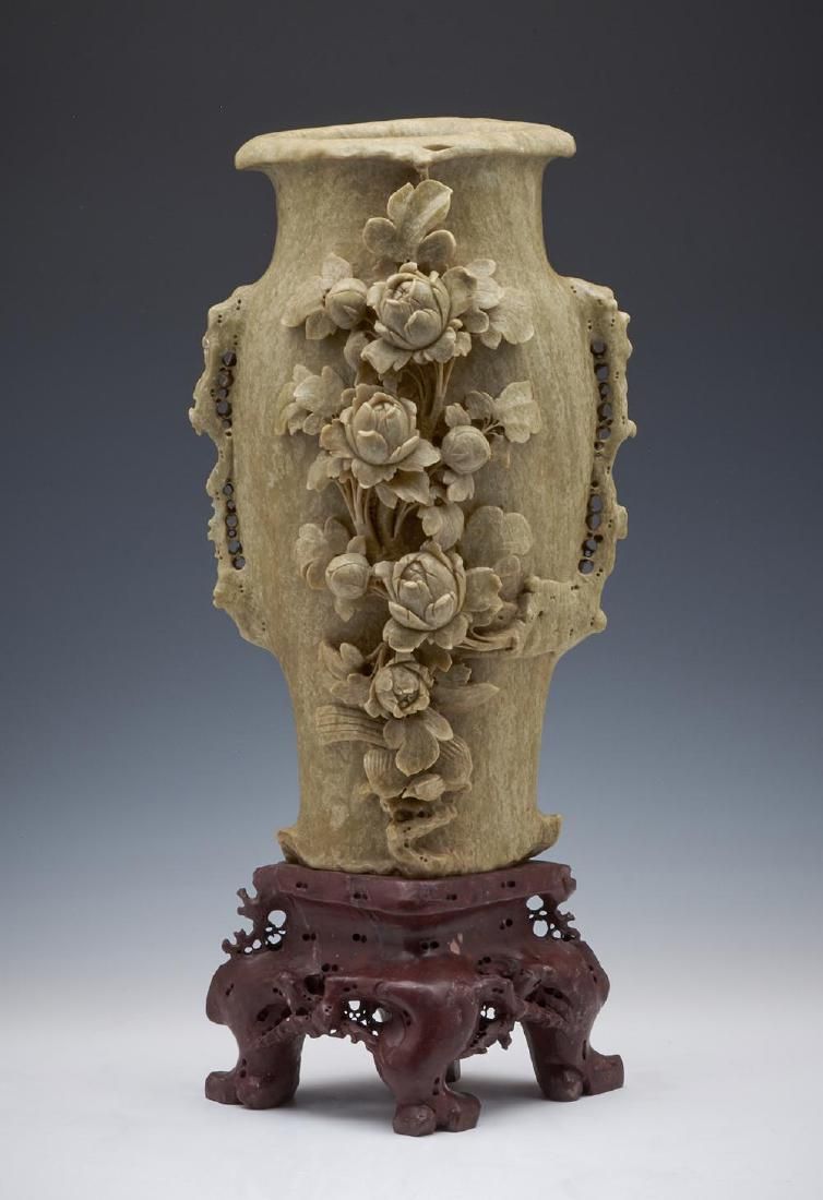 CHINESE FLORAL CARVED HARD STONE