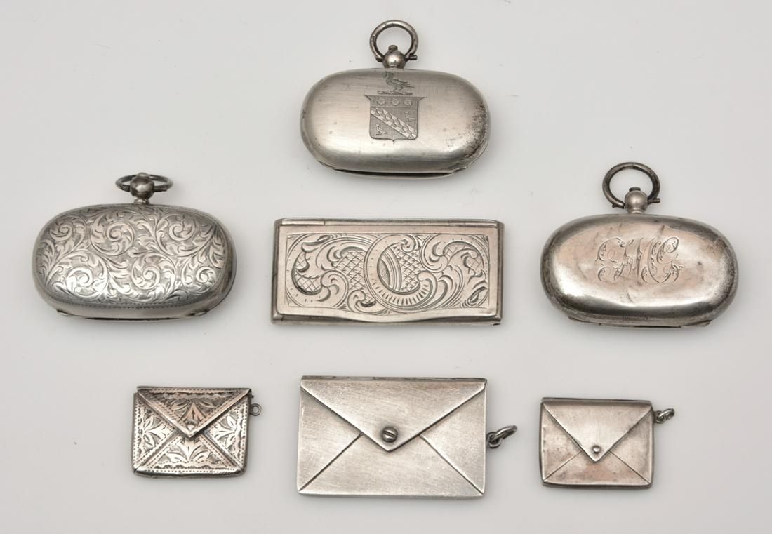3 STERLING COIN "PURSES" & 4 STAMP