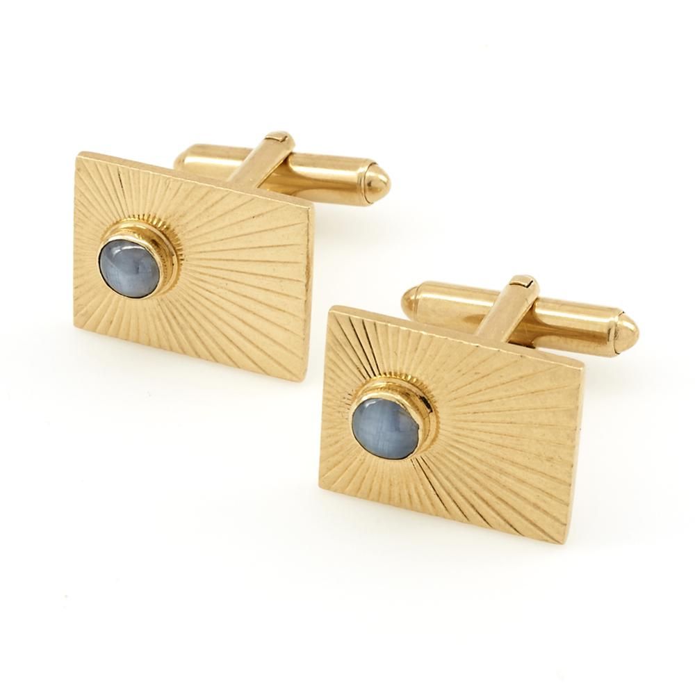 14K YELLOW GOLD BLUE STAR SAPPHIRE CUFFLINKS14k