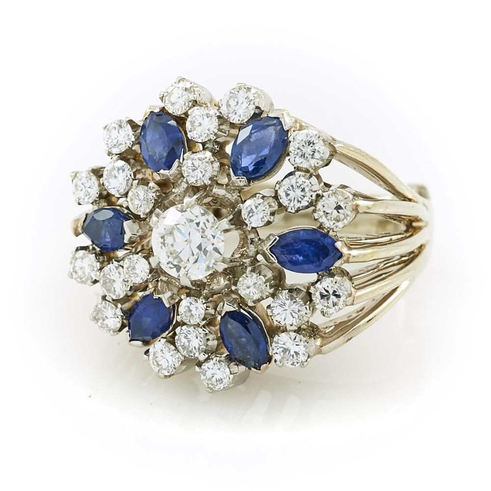 14K WHITE GOLD 0.50CT DIAMOND AND SAPPHIRE