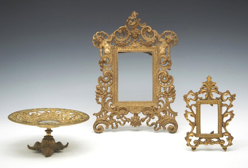 2 GILT BRONZE FRAMES AND A COMPOTE2 3d1b87