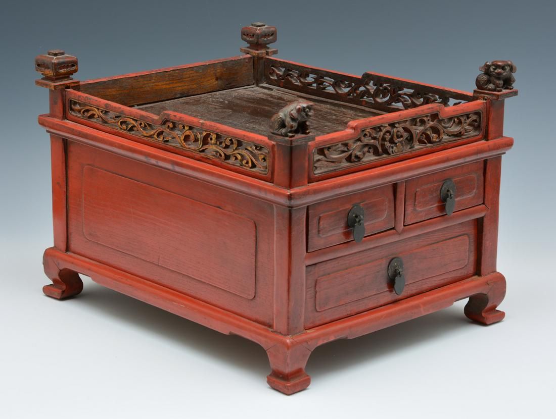 CHINESE RED LACQUER 3 DRAWER BOX 3d1bc9
