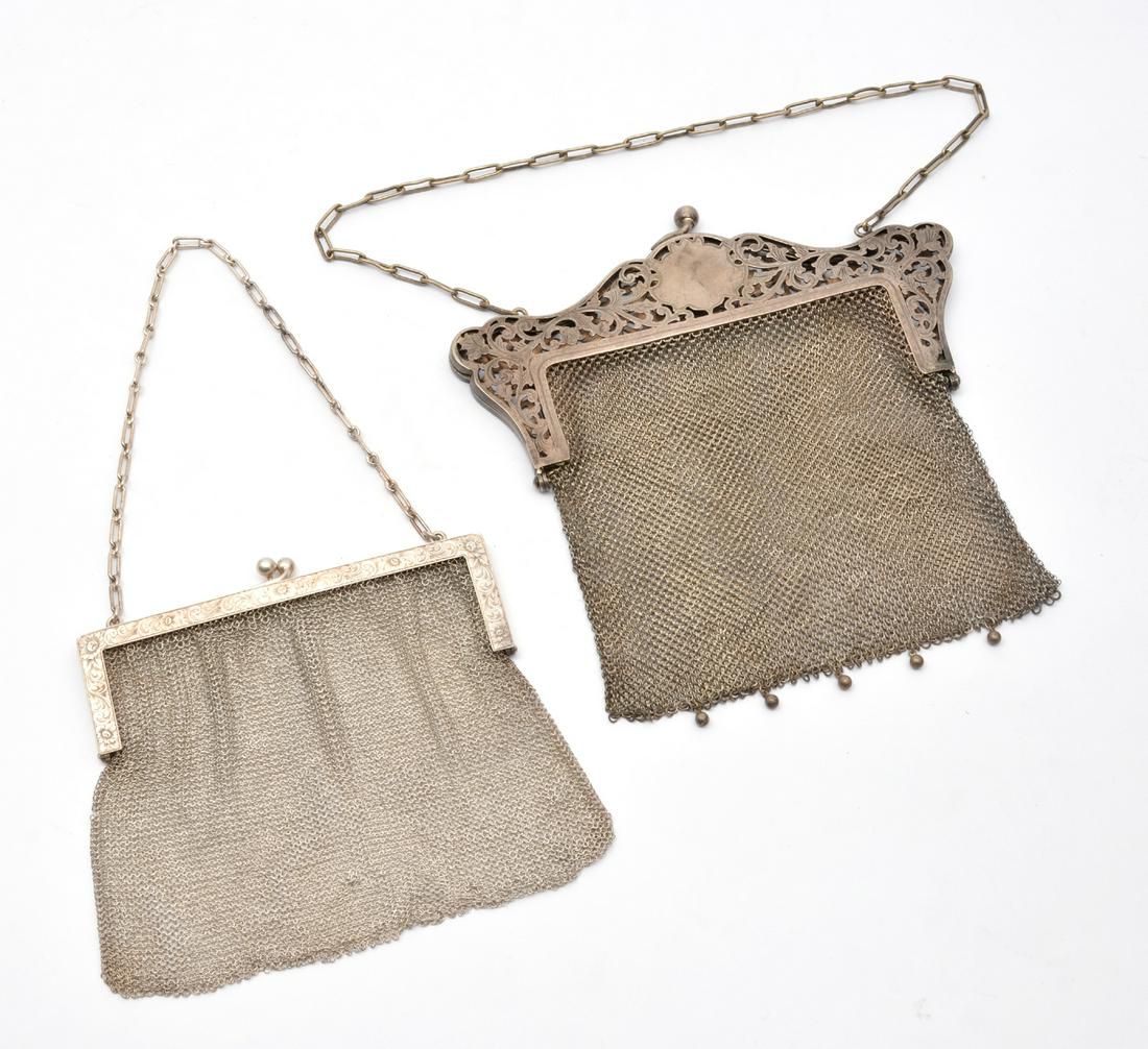 2 VICTORIAN SILVER MESH PURSES.