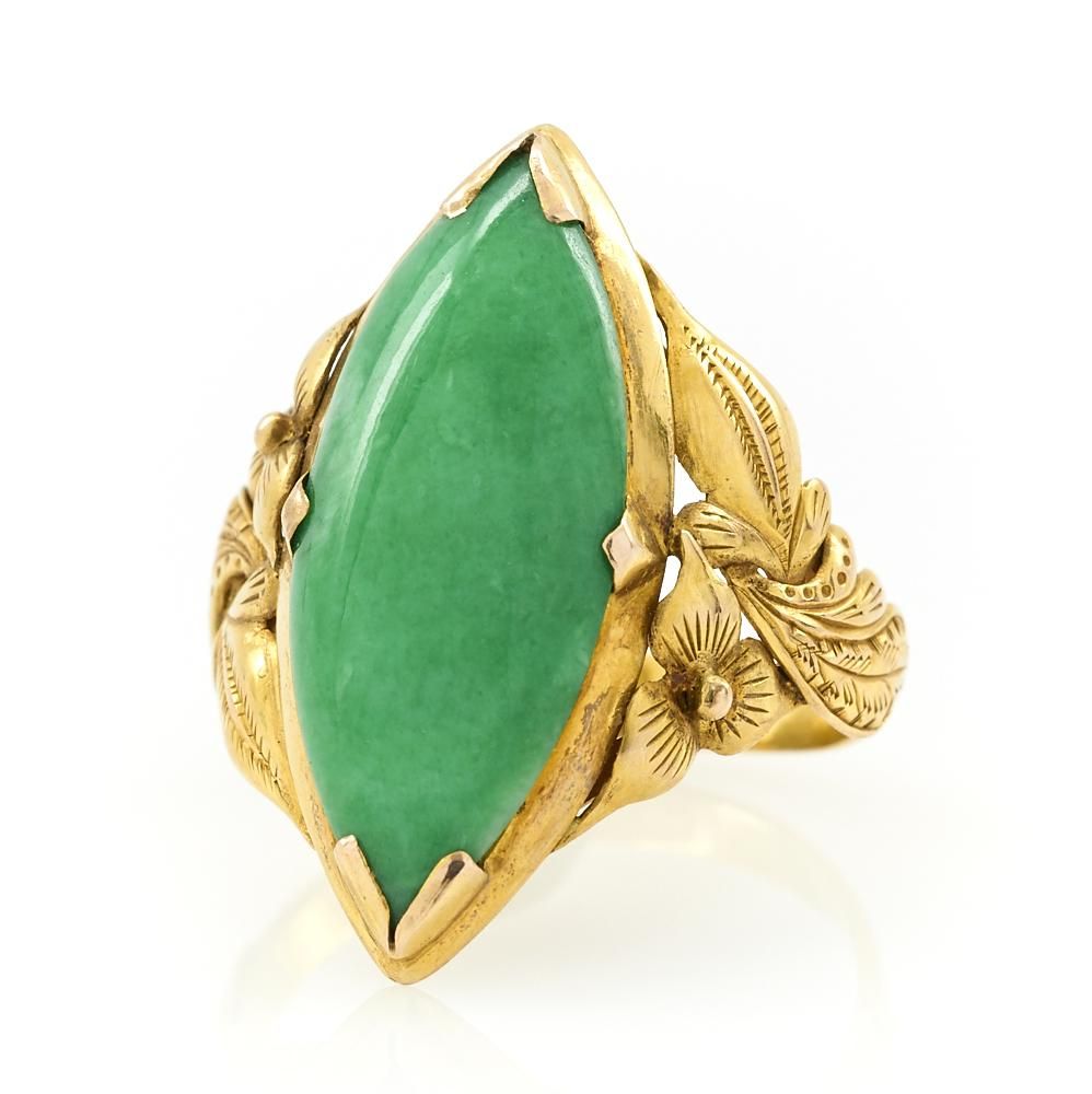 14K YELLOW GOLD MARQUISE JADE RING 14k 3d1c4d