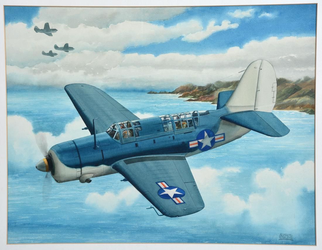 ALFRED OWLES WATERCOLOR WWLL FIGHTER