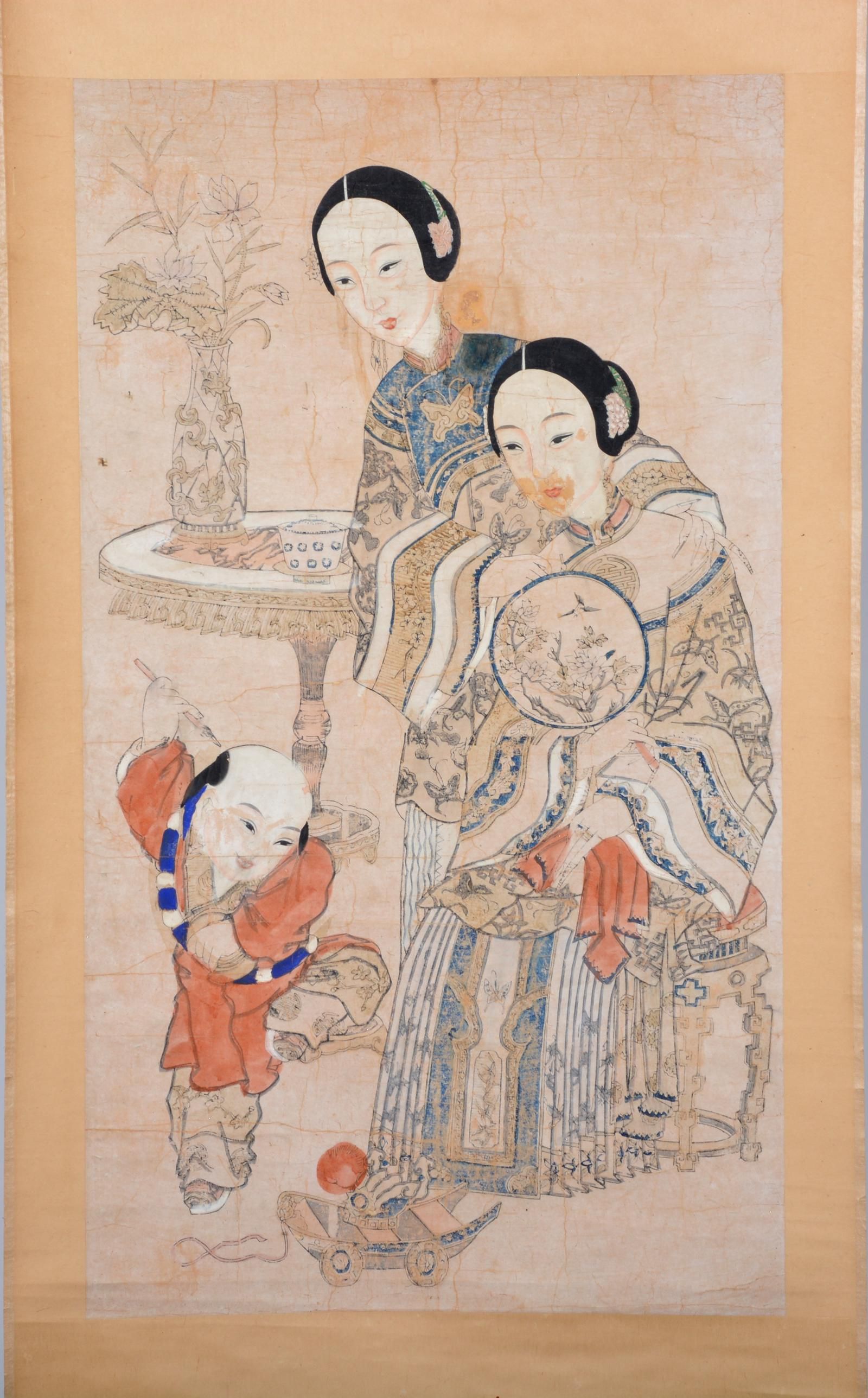 CHINESE SCROLL PAINTING, 2 WOMEN