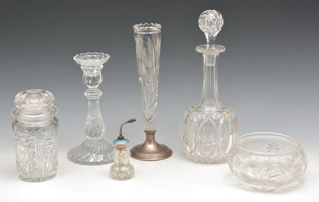 6 PIECES OF CUT GLASS INCLUDING