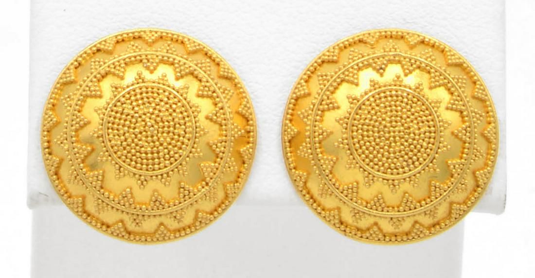 PAIR 22K GOLD EARRINGS GRANULATED 3d1dba