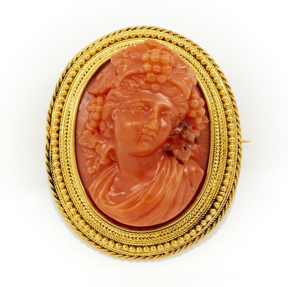 14K GOLD & CORAL VICTORIAN CAMEO