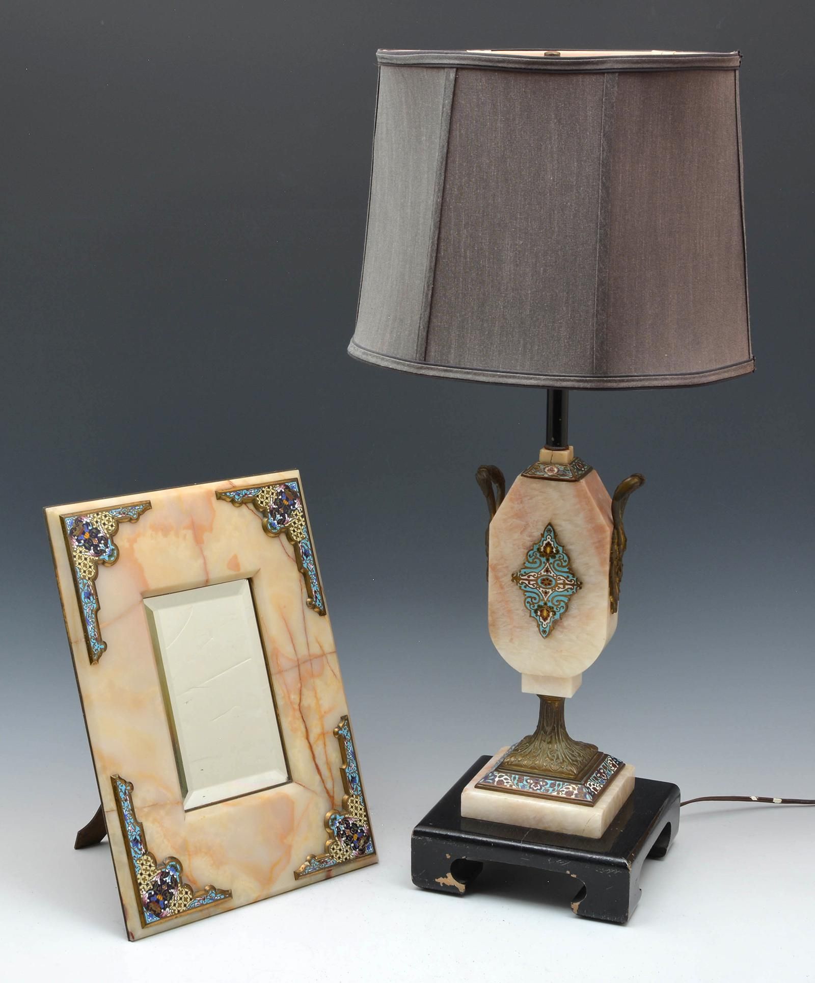 CLOISONNE BRONZE AND MARBLE LAMP 3d1e4a