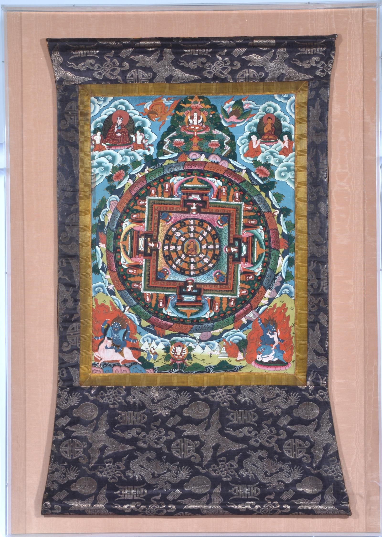 THANGKA ON TEXTILE SCROLL MOUNTED