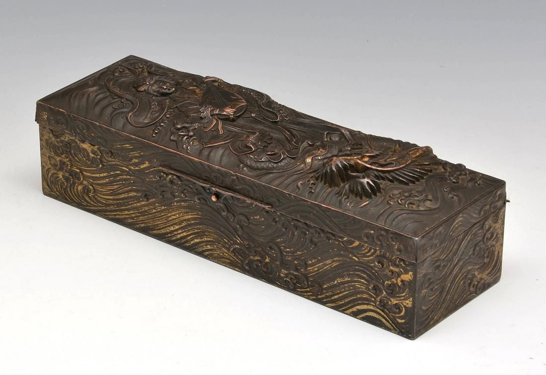 JAPANESE METAL BOX WITH BENTEN GODDESS