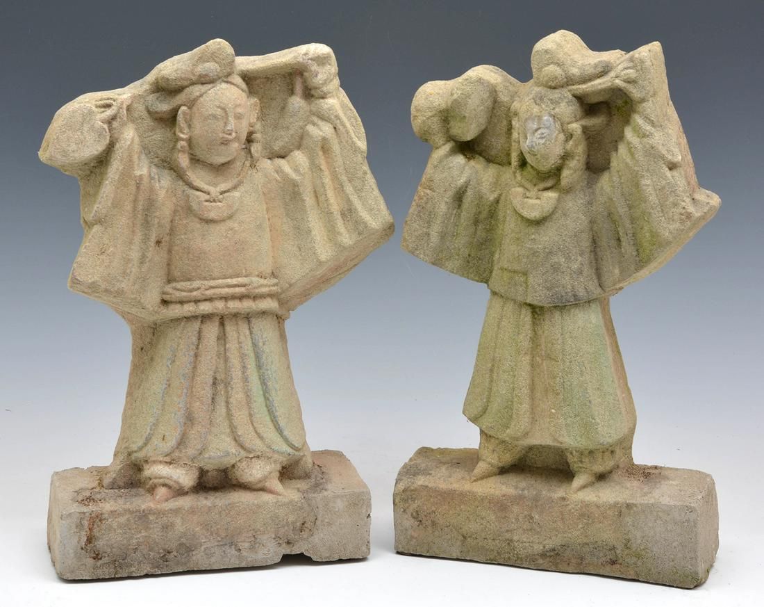 2 CHINESE CARVED STONE FIGURES,