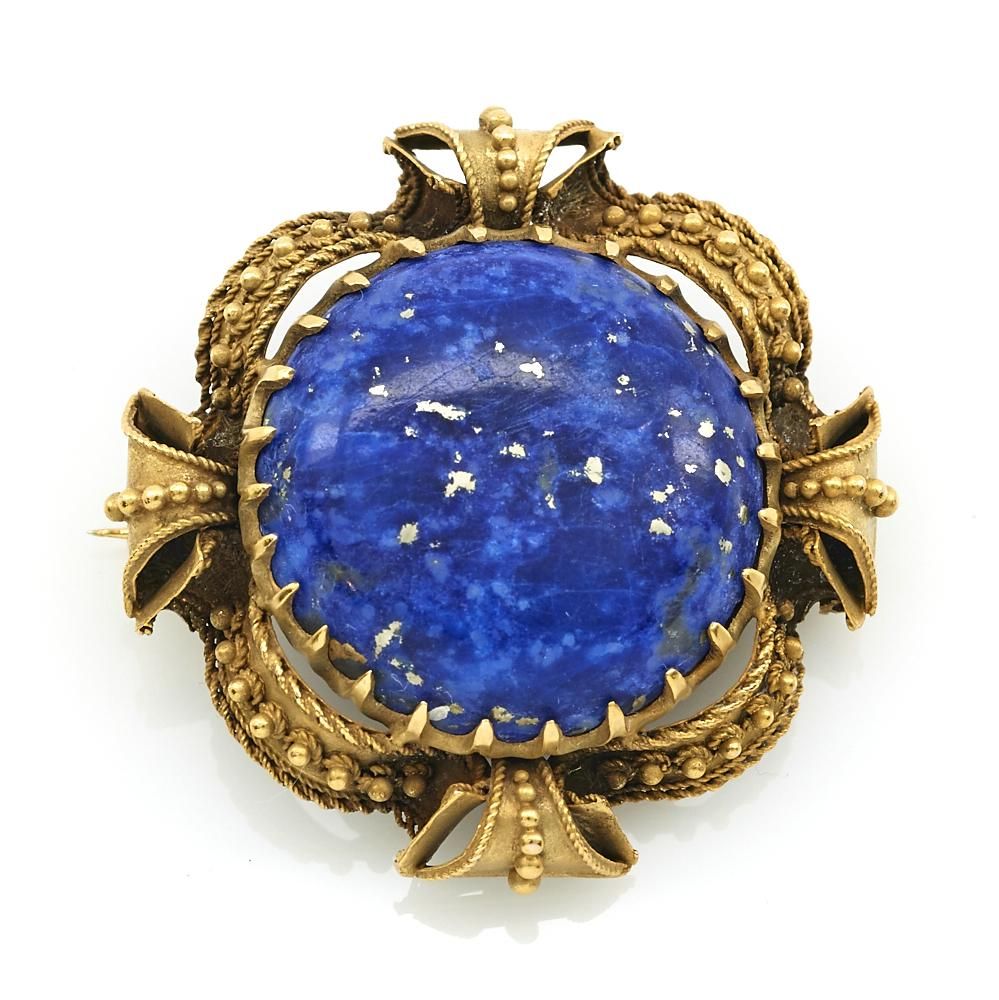 18K YELLOW GOLD AND LAPIS BROOCH18k 3d1e9c